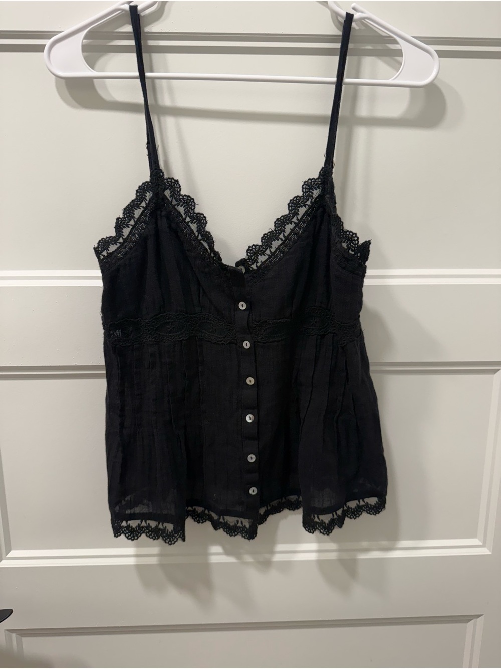 Zara Black Lace-Trim Button Cami